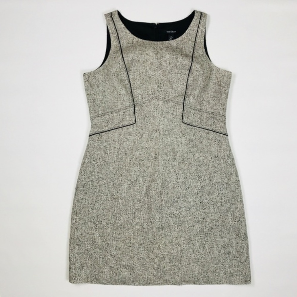 New WHBM Mod Tweed Sheath Shift Dress Black Gray